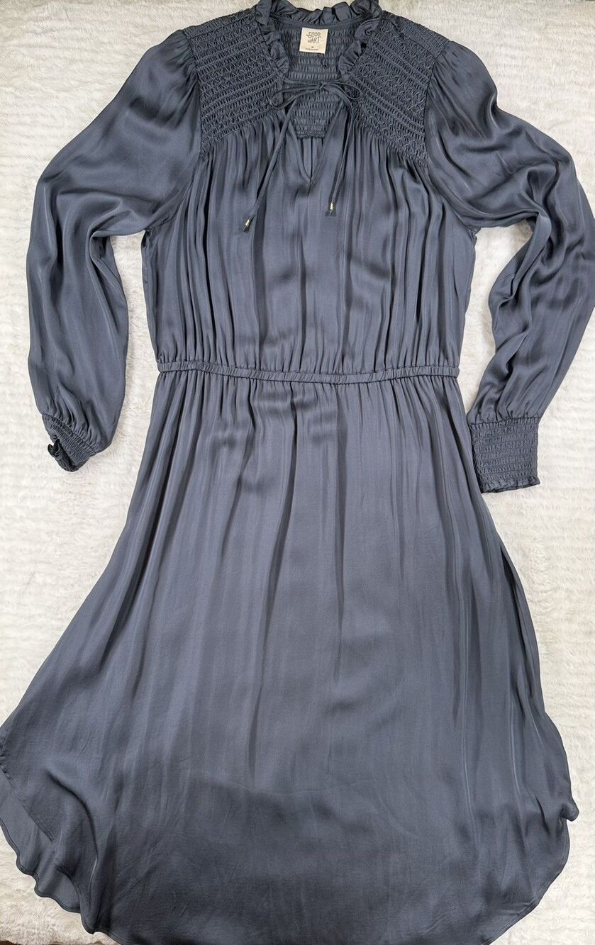 Good Hart Matilda Jane Slate Gray Beaufort Long Sleeve Satin Maxi Dress Med